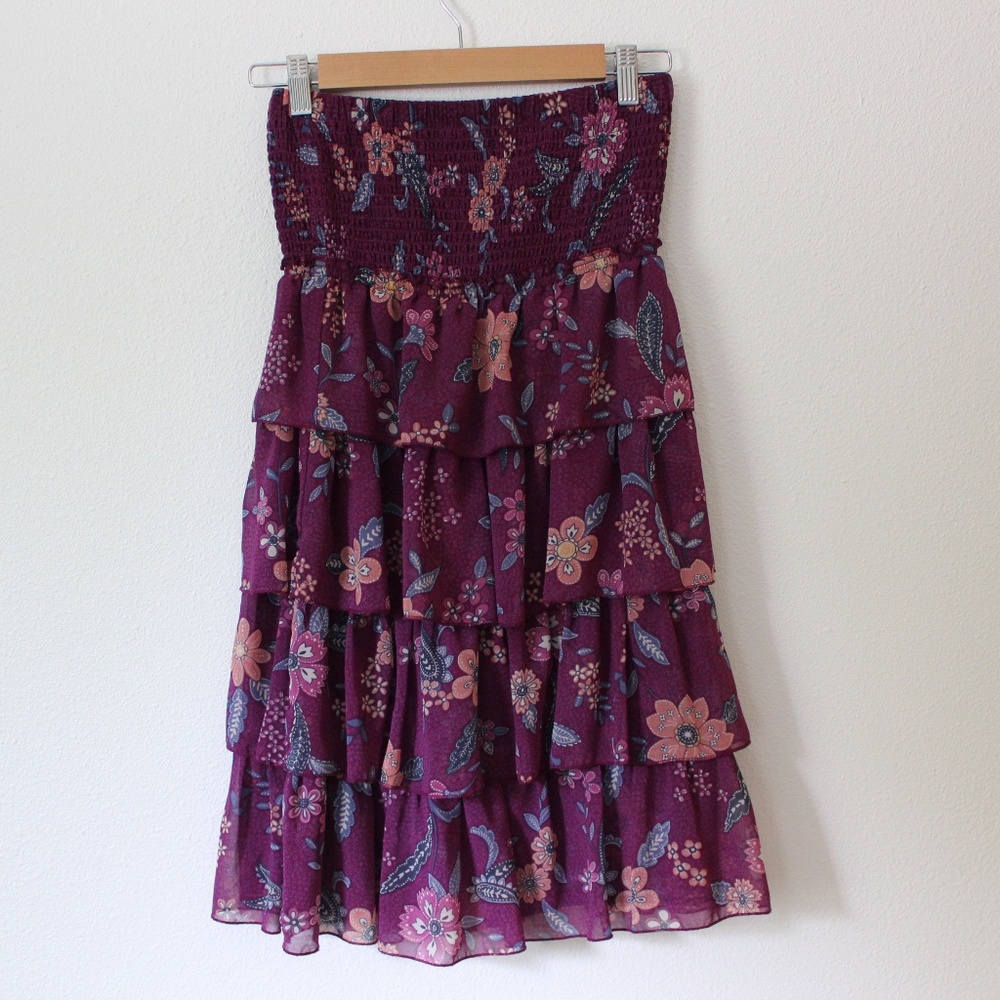 AMERICAN EAGLE PURPLE FLORAL RUFFLE DRESS - Picture 3 of 6